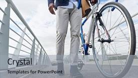  Presentation with sustainable urban - Beautiful presentation theme featuring bicycle walking in urban city backdrop and a light gray colored foreground