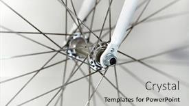  Presentation with wheel axle - Slide deck having bicycle-wheel-closeup-front-axle background and a light gray colored foreground