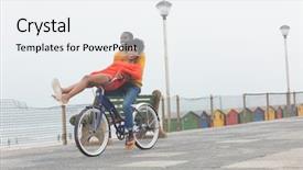  Presentation with multi ethnic group - Amazing PPT theme having bicycle while riding at pavement backdrop and a white colored foreground
