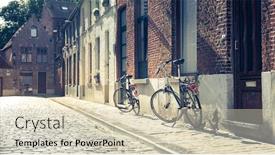  Presentation with bicycles - Cool new slide deck with bicycles-at-old-building-facade backdrop and a soft green colored foreground
