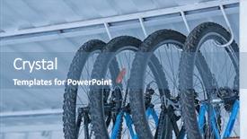  Presentation with glass ceiling shattered - Colorful slide set enhanced with bicycles hanging on rack backdrop and a teal colored foreground