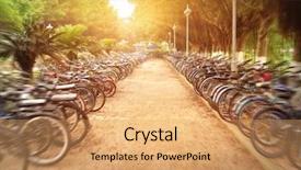  Presentation with bicycles - PPT theme enhanced with bicycles on a school campus background and a coral colored foreground