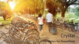  Presentation with bicycles - Audience pleasing slide set consisting of bicycles on a school campus backdrop and a coral colored foreground