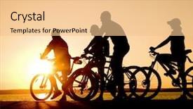  Presentation with bicycles - Beautiful presentation theme featuring bicycles outdoors against sunset silhouette backdrop and a lemonade colored foreground