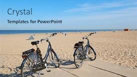  Presentation with bicycles - Cool new theme with bicycles-parked-on-a-sandy backdrop and a light blue colored foreground