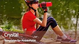  Presentation with health detox infused water - Beautiful theme featuring bicycling drinking of bottle water backdrop and a tawny brown colored foreground