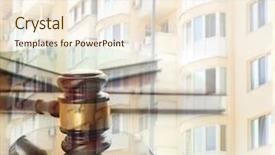  Presentation with gavel - Colorful slide deck enhanced with bid - gavel on blurred house background backdrop and a cream colored foreground