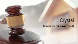  Presentation with gavel - Cool new presentation theme with bid - gavel on blurred house background backdrop and a soft green colored foreground