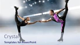  Presentation with figure skating - Presentation theme with biellmann-spin-couple-figure-skating background and a sky blue colored foreground