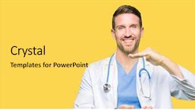  Presentation with medical smiling doctor - Slide deck having big and large size sign background and a yellow colored foreground