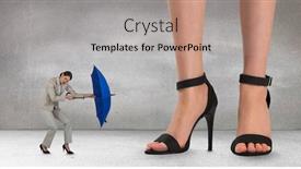  Presentation with business women - Presentation theme featuring 3d abstract blue room - big and small business women background and a coral colored foreground