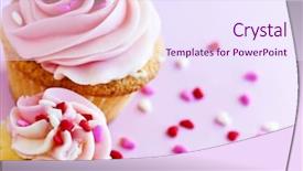  Presentation with sprinkles - Cool new presentation theme with big and small cupcakes with icing and sprinkles backdrop and a sky blue colored foreground