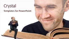  Presentation with reading bible - Cool new slides with big and small men reading backdrop and a sky blue colored foreground