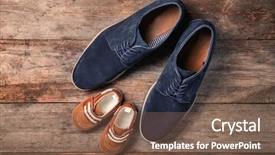  Presentation with kid s happy fathers day - Colorful slide set enhanced with big and small shoes backdrop and a violet colored foreground