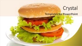  Presentation with hamburger - Colorful presentation theme enhanced with big and tasty hamburger on plate isolated on white backdrop and a yellow colored foreground