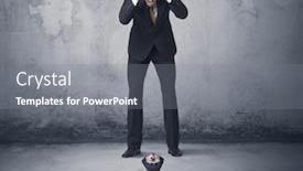  Presentation with bully - Presentation design featuring big angry business bully looking at small coworker concept on background background and a gray colored foreground