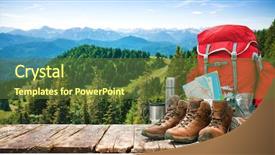  Presentation with trekking - Amazing presentation theme having big backpack and trekking boots backdrop and a tawny brown colored foreground