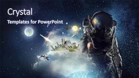  Presentation with outer space - Cool new PPT layouts with big bang - astronaut in outer space mixed backdrop and a navy blue colored foreground