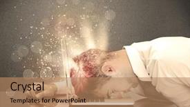  Presentation with thoughts - Slide set consisting of big bang - young depressed business person laying background and a  colored foreground