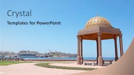  Presentation with sea port - Audience pleasing PPT layouts consisting of big beautiful summerhouse near sea shore in arab country cruise ship in qaboos port far away backdrop and a light blue colored foreground