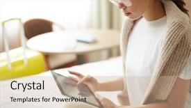  Presentation with asian map - Slide set featuring big bed in hotel background and a coral colored foreground