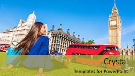  Presentation with westminster - Amazing PPT theme having big ben and red bus backdrop and a yellow colored foreground
