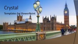  Presentation with pedestrian bridge - Amazing theme having big ben and westminster bridge backdrop and a light blue colored foreground
