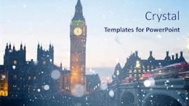  Presentation with westminster - PPT theme enhanced with big ben and westminster on a cold winter night with falling snow london united kingdom background and a sky blue colored foreground