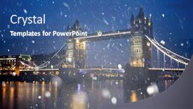  Presentation with falling snow - PPT theme having big ben and westminster on a cold winter night with falling snow london united kingdom background and a ocean colored foreground