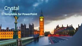  Presentation with london - Theme having big ben at night london background and a ocean colored foreground