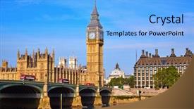  Presentation with tower - Audience pleasing PPT theme consisting of big ben clock tower backdrop and a light blue colored foreground