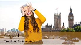  Presentation with casual young people - Audience pleasing slide set consisting of big ben in london backdrop and a gold colored foreground