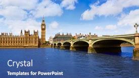  Presentation with london - Presentation design featuring big ben london clock tower in uk thames river background and a ocean colored foreground