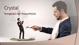  Presentation with farewell for boss - Theme with big boss eating small businessman background and a lemonade colored foreground