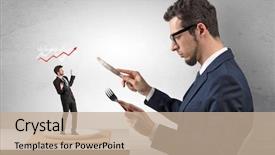  Presentation with farewell for boss - Slide set enhanced with big boss eating small businessman background and a coral colored foreground