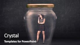  Presentation with glass - PPT layouts enhanced with big boy - businesswoman shut inside a glass background and a dark gray colored foreground