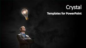  Presentation with light bulb - Beautiful PPT theme featuring big boy - young confident businessman with arms backdrop and a black colored foreground