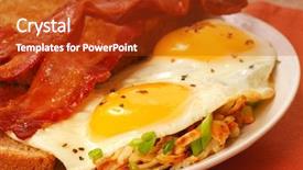  Presentation with fresh toast sandwiches egg - Slide deck with big breakfast of eggs bacon background and a crimson colored foreground