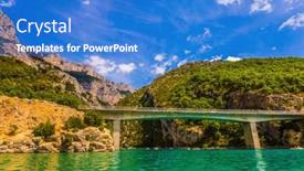  Presentation with ecotourism - Slide deck enhanced with big bridge across the canyon and river verdon the picturesque verdon gorge in the mercantour park brightly green river water the concept of active and ecotourism background and a cobalt blue colored foreground