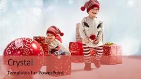  Presentation with group of children in christmas - Beautiful slides featuring big brother - happy little children having fun backdrop and a coral colored foreground