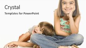  Presentation with white pigeon against the blue - Presentation theme with big brother - portrait of girl and boy background and a white colored foreground