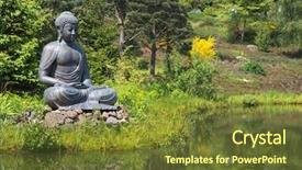  Presentation with garden pond - Presentation theme enhanced with big-buddha-statue-next background and a tawny brown colored foreground
