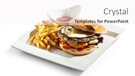  Presentation with burger fries - Cool new slides with big burger with french fries backdrop and a white colored foreground