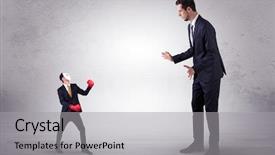  Presentation with disposal mask and gloves - Theme enhanced with big businessman being afraid background and a light gray colored foreground