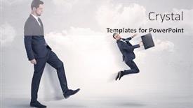  Presentation with employee - Audience pleasing slide set consisting of big-businessmen-kicking-himself backdrop and a sky blue colored foreground