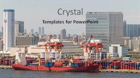  Presentation with docks - Audience pleasing slide deck consisting of big cargo containers boat with goods cargo stack at the pier docks port waiting for international sea freight transportation import and export in tokyo bay port of tokyo japan backdrop and a light gray colored foreground