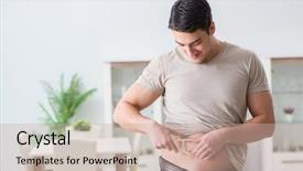  Presentation with body fat - PPT theme consisting of big checks - man measuring body fat background and a soft green colored foreground