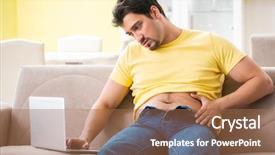  Presentation with information - Slide set featuring big checks - man searching information in internet background and a coral colored foreground