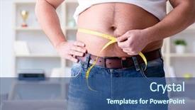  Presentation with checks - Beautiful theme featuring big checks - man suffering from extra weight backdrop and a ocean colored foreground