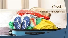  Presentation with homeless person poverty issue concept - Beautiful PPT theme featuring big checks - open heavy suitcase with different backdrop and a lemonade colored foreground